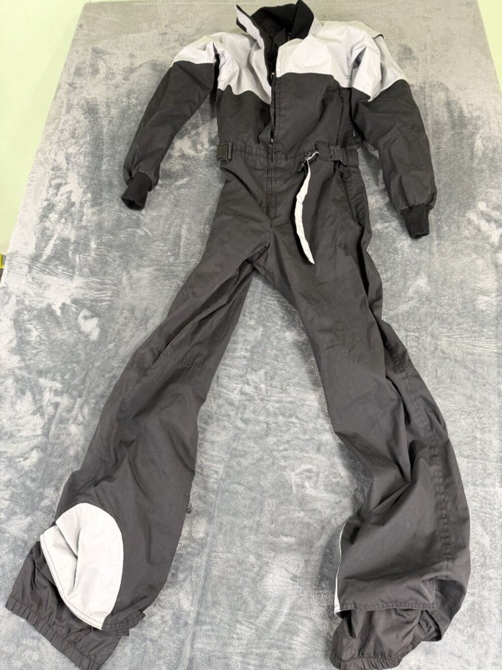 Vintage Liberty Bell Black & Gray Ski Suit Snow Bibs Belted M